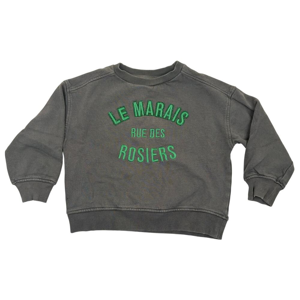 Mango Kids Le Marais Sweatshirt Gray Green Embroidery Size 5-6Y
